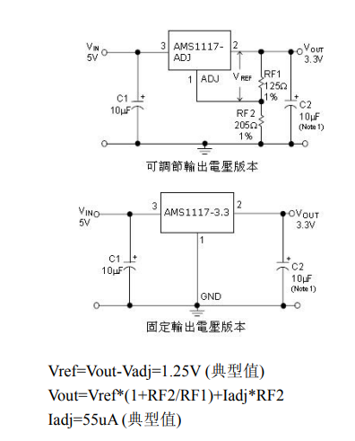 AMS1117-3.3典型應(yīng)用電路圖